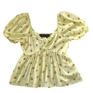 Polly & Esther Floral Babydoll Top Womens Size S Yellow Y2K Feminine Soft Girl